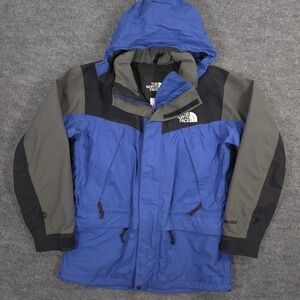 Vintage The North Face Rain Jacket Mens L Blue HydroSeal Stowaway Hood Outdoor